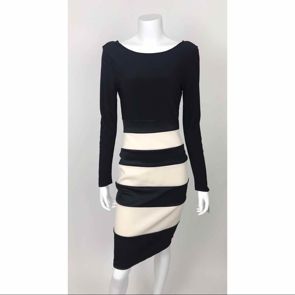 Alt. B Black and White Long Sleeve Dress